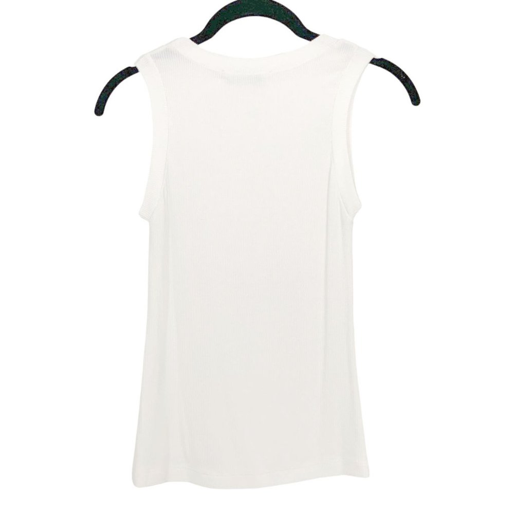 White/Off White Ribbed Designer Tank Top - Picture 2 of 4